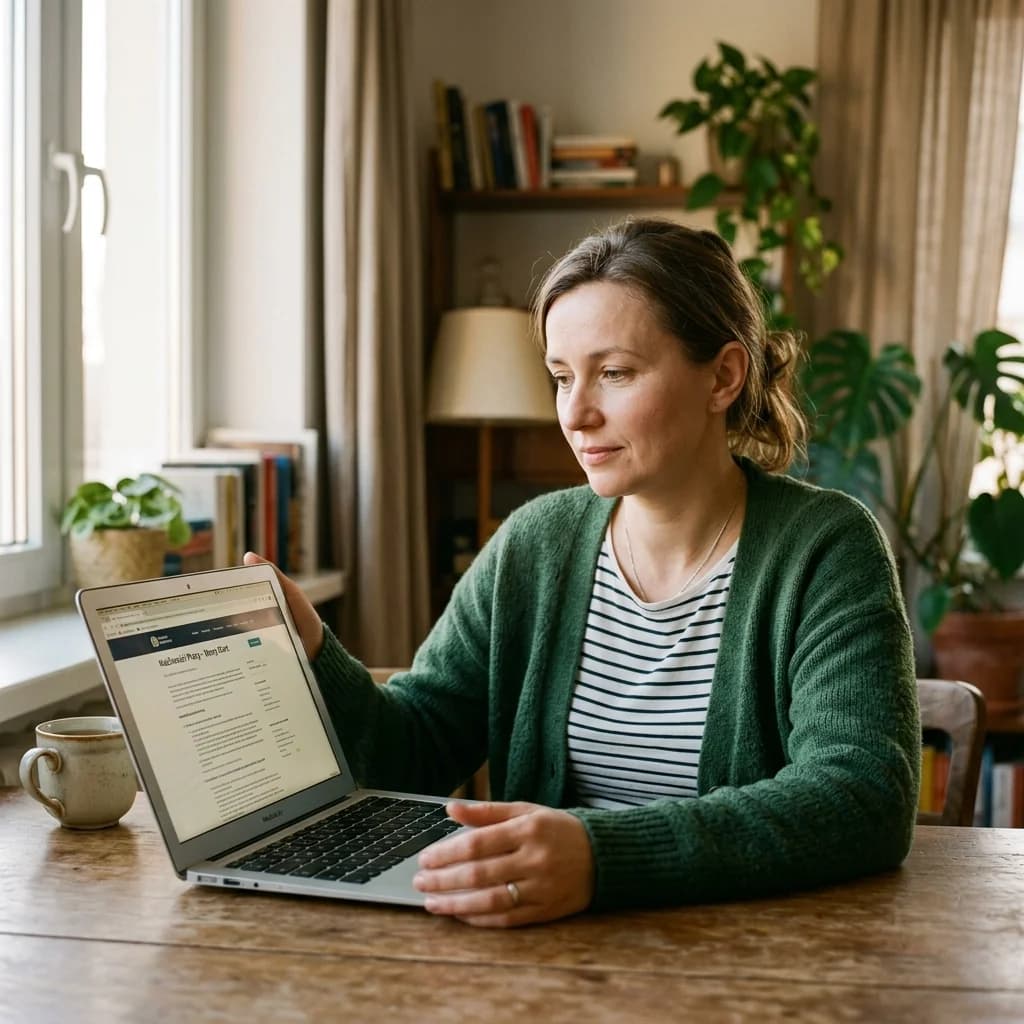 Osoba sprawdzająca ofertę pożyczkową online — brak śladu w BIK przy sprawdzeniu